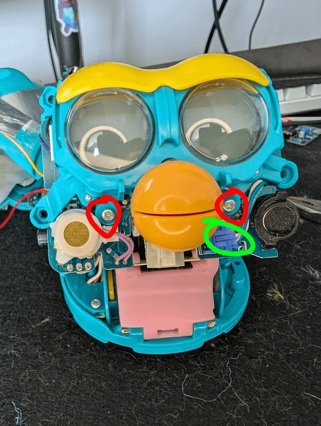Front shell screws and plug marked
