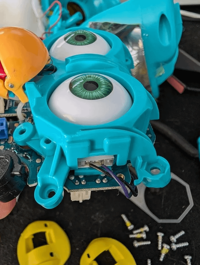 30mm doll eyes placed into the Furby eye holder