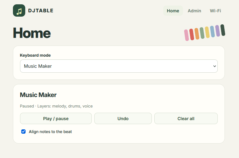 Music Maker web controls for loop playback and clearing layers